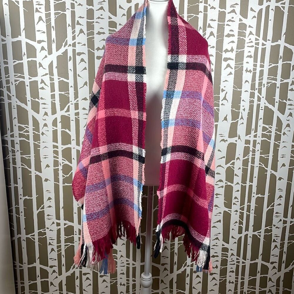 Plaid Oversized Fringe Trim Scarf Shawl Wrap